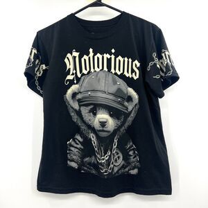 Fresh Laundry Notorious King Teddy Bear Graphic T-Shirt Streetwear Black L